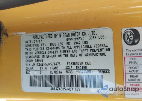 2018 Nissan 370Z from USA, damaged, VIN JN1AZ4EH5JM571478